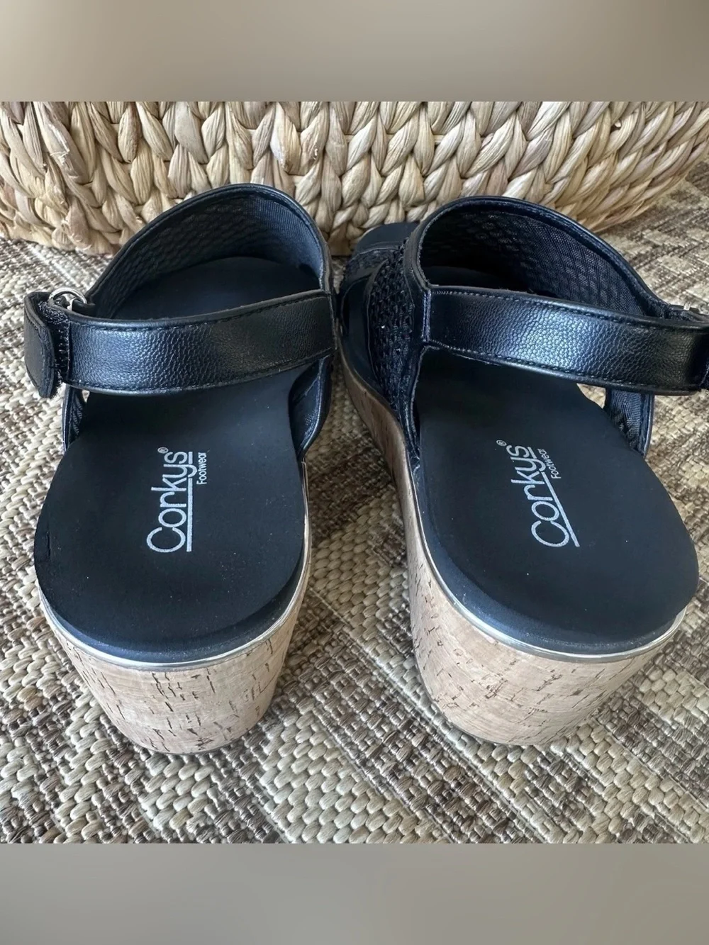 CORKYS Carley Black Sparkle Mesh Wedge Platform Sandals Sz 9 Hard to Find